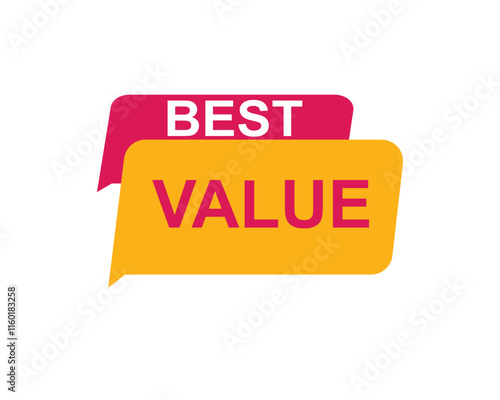 Best Value text on a ribbon. Designed with white title and pink stripe. Vector banner with tag on a transparent background.