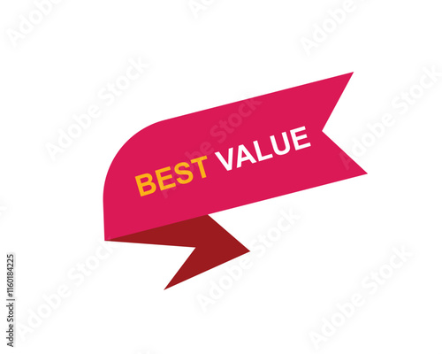 Best Value text on a ribbon. Designed with white title and pink stripe. Vector banner with tag on a transparent background.