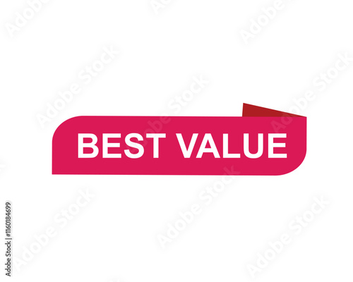 Best Value text on a ribbon. Designed with white title and pink stripe. Vector banner with tag on a transparent background.