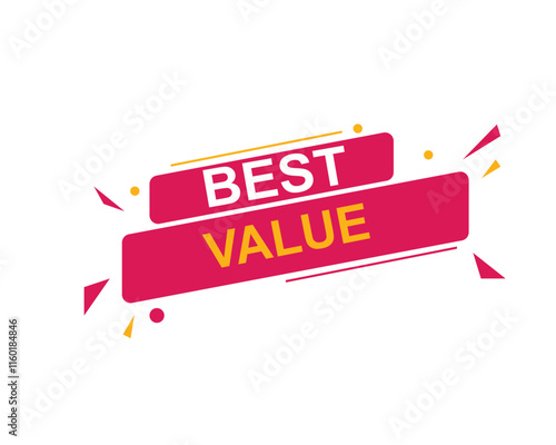 Best Value text on a ribbon. Designed with white title and pink stripe. Vector banner with tag on a transparent background.