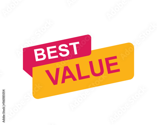 Best Value text on a ribbon. Designed with white title and pink stripe. Vector banner with tag on a transparent background.