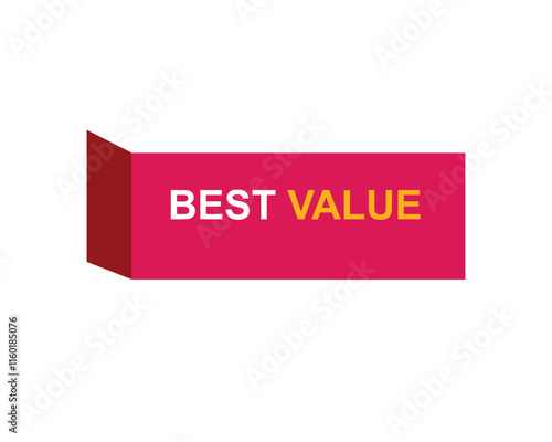 Best Value text on a ribbon. Designed with white title and pink stripe. Vector banner with tag on a transparent background.