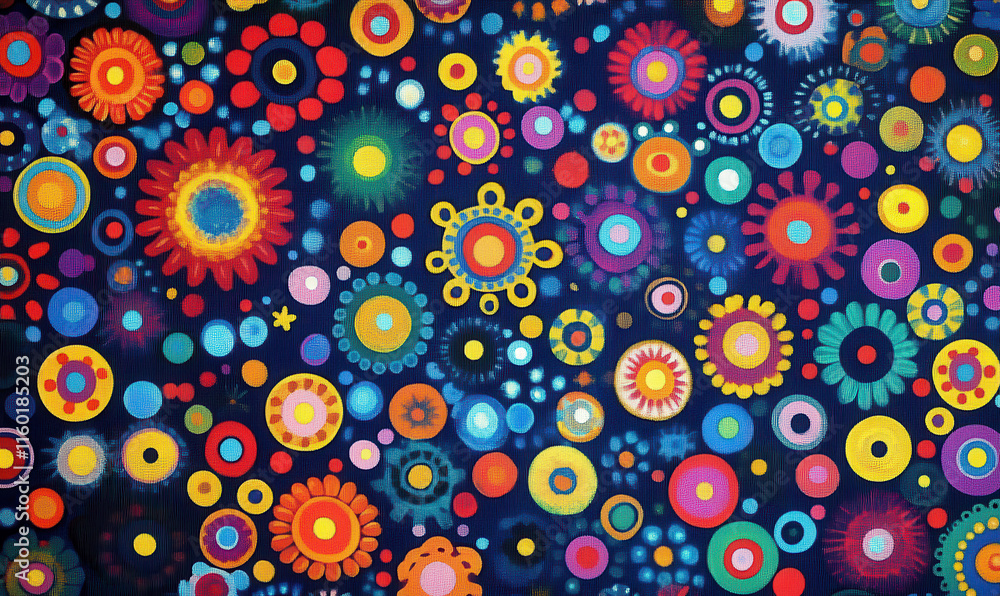 A collection of colorful flower circles and textile patterns A collection of colorful flower circles and textile patterns