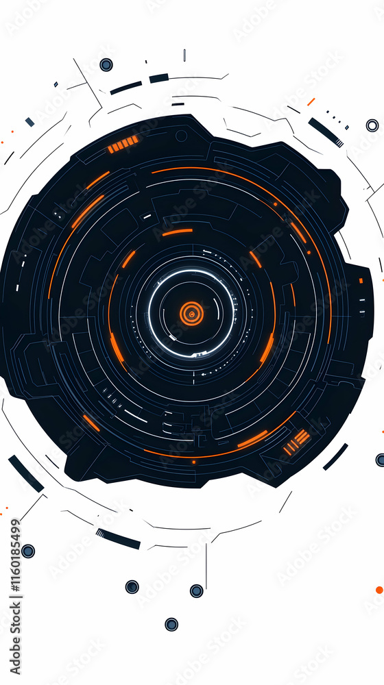 Obraz premium Futuristic HUD interface rotating on white background, digital technology concept for website banner.
