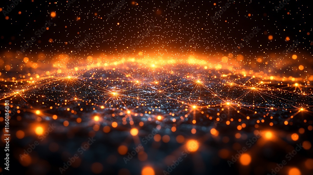 Obraz premium Abstract Network Of Glowing Orange Lights And Connections