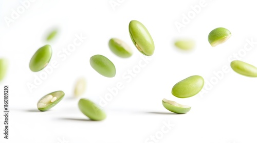 Falling Fava Beans isolated on a white background