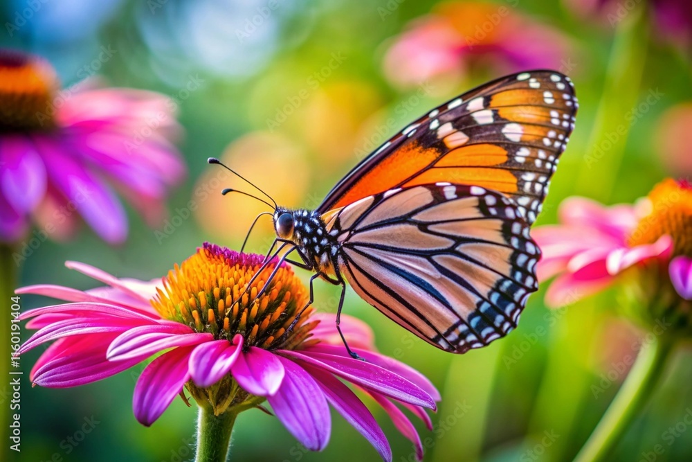 Fototapeta premium A butterfly is sitting on a pink flower