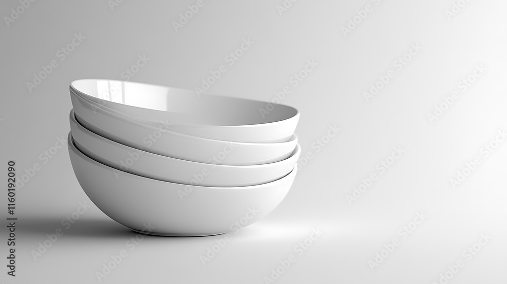 Stacked white bowls on minimalist surface modern kitchen still life Stacked white bowls on minimalist surface modern kitchen still life