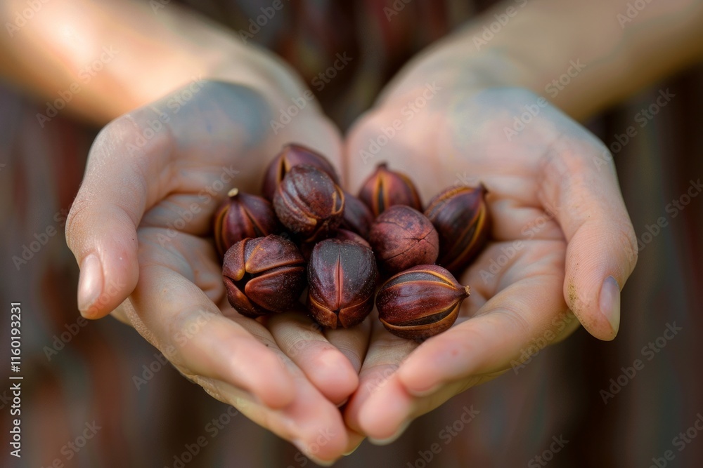 Jojoba. Ayurveda. Hands gently holding jojoba seeds, symbolizing purity and natural skincare ingredients in an eco-conscious and organic beauty concept. Jojoba. Ayurveda. Hands gently holding jojoba seeds, symbolizing purity and natural skincare ingredients in an eco-conscious and organic beauty concept.