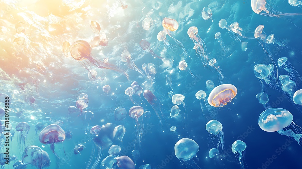there are many jellyfishs swimming in the water together there are many jellyfishs swimming in the water together