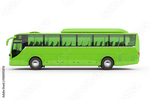 A side view of a bright green bus designed for passenger transport. isolated on white background
