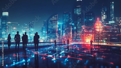 abstract professional business team people innovation connection of line from nail node to node on Smart Innovation city with connection cyber security network reciprocity , networking concept