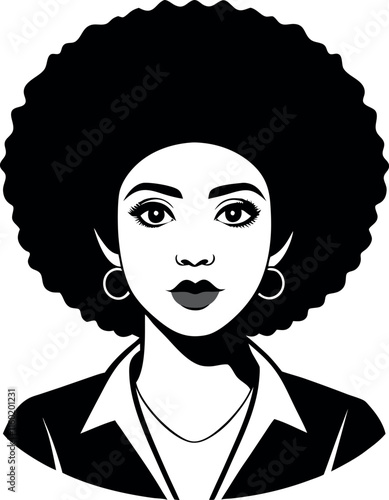 Silhouetted Graceful Black Woman with Natural Afro Hair Minimalist Vector Art generated Ai