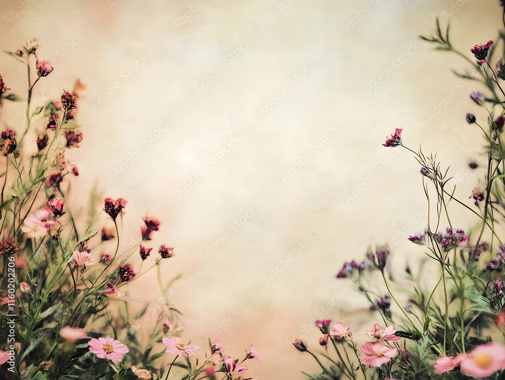 Serene Wildflowers on Textured Background for Invitations and Artistic Home Decor : Generative AI Serene Wildflowers on Textured Background for Invitations and Artistic Home Decor : Generative AI