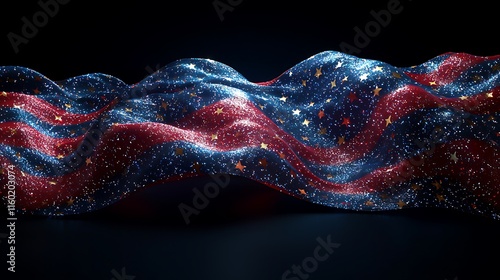 Glittering American Flag Draped in Dark Waves photo