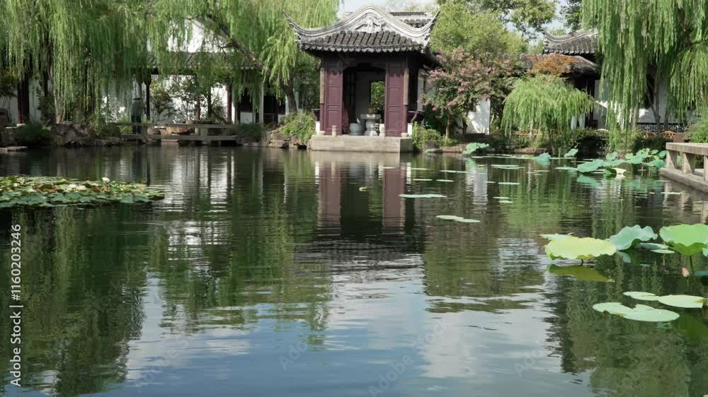 Stunning fall aesthetics in Suzhou's classical garden featuring tranquil reflections and serene landscapes