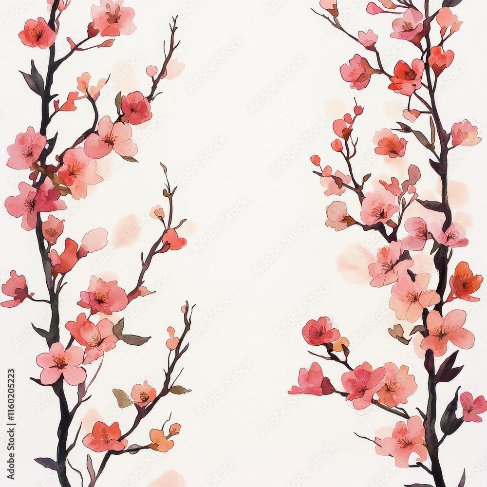 Fototapeta premium Blooming cherry blossoms in serene meadows nature art tranquil environment aesthetic viewpoint