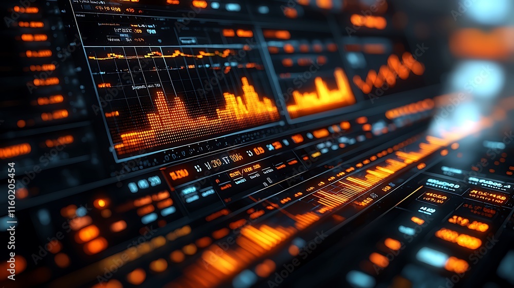 Futuristic Digital Interface Displays Financial Data Futuristic Digital Interface Displays Financial Data
