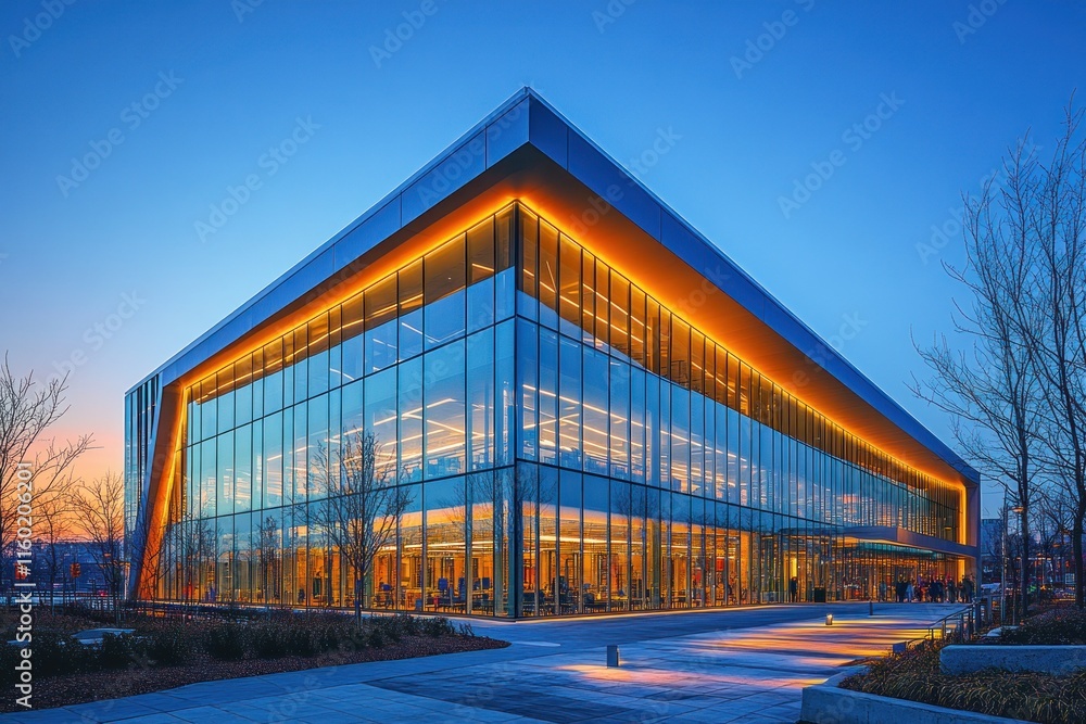 Fototapeta premium Modern Glass Architecture at Dusk