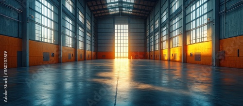 Sunrise in a Huge Industrial Warehouse photo