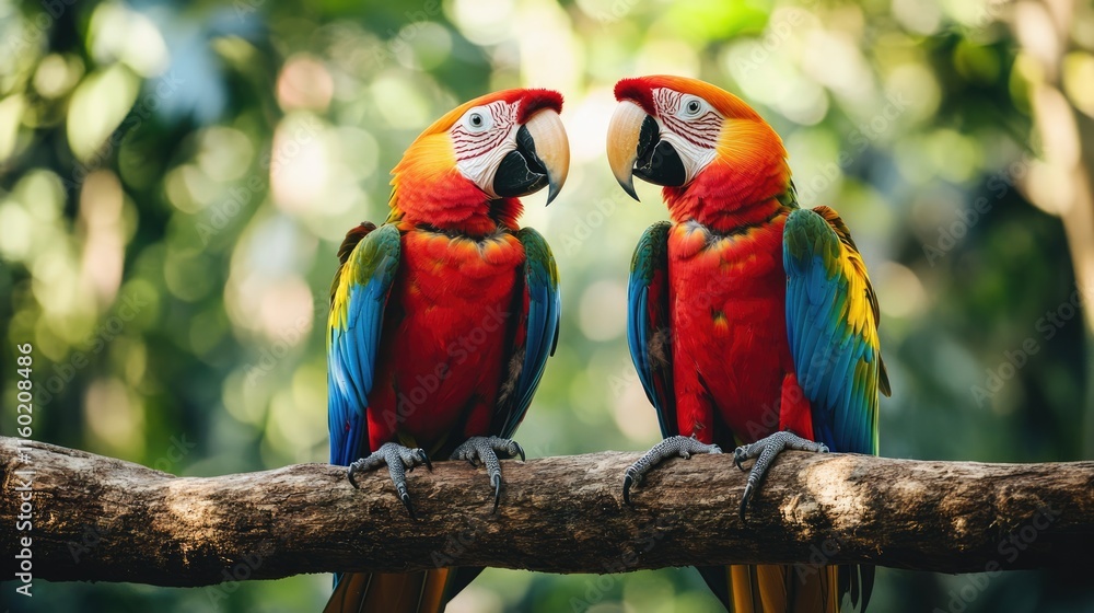 Fototapeta premium Two Scarlet Macaws Perched on a Branch