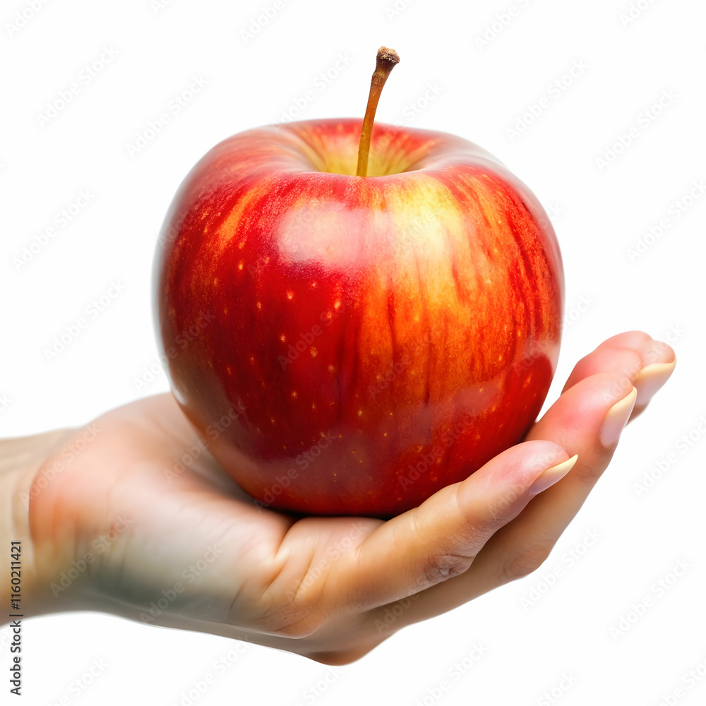 Hand Holding red apple Isolated on a Transparent Background Hand Holding red apple Isolated on a Transparent Background