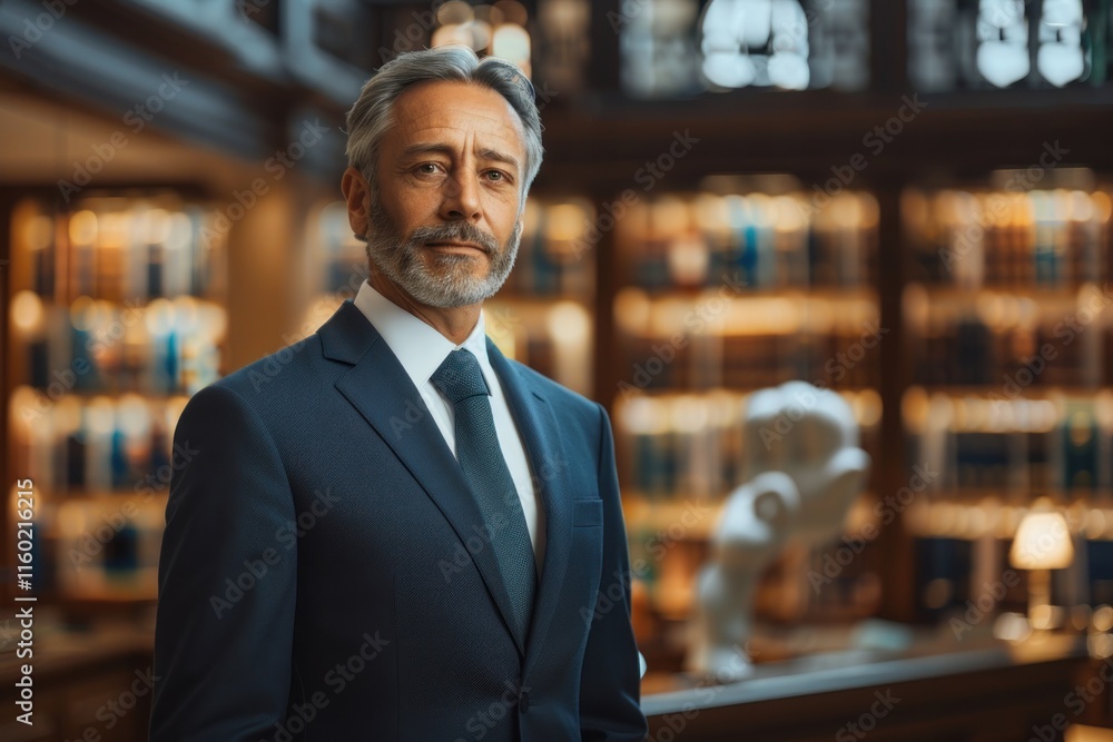 Fototapeta premium Portrait of a Confident Man in a Library