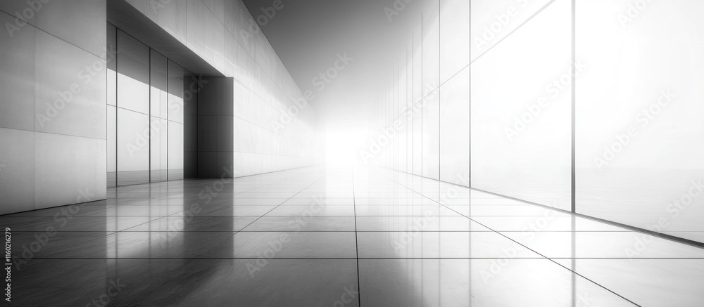 Obraz premium Monochromatic Architectural Corridor: A Study in Light and Space