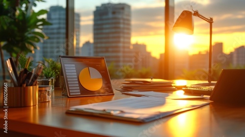 Financial Planning with Pie Chart and Office Desk. Generative AI photo