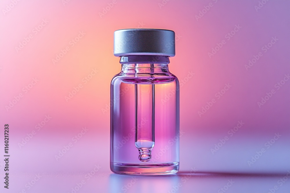 Pink Vial of Medicine Against Gradient Background Pink Vial of Medicine Against Gradient Background