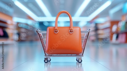 Luxury Orange Handbag Display in a Shopping Cart. Generative AI photo