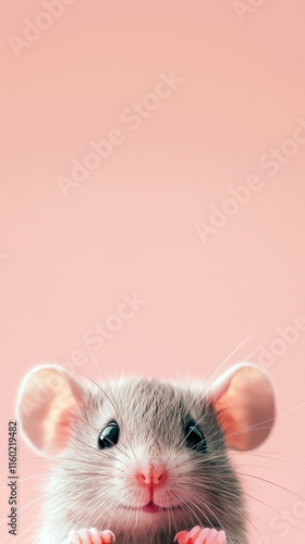 Close-Up of a Cute Mouse with Large Ears and Whiskers on a Soft Peach Background – Minimalist Animal Portrait - Mobile Phone Wallpaper