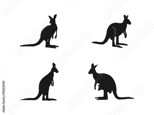 Kangaroo silhouette vector art design. Silhouette Kangaroo in Black Color Vector Concept Illustration. Set silhouettes of kangaroo, different poses, black color, isolated on white background. 