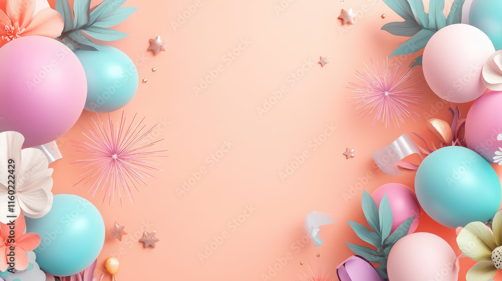 A colorful background with a bunch of balloons and stars A colorful background with a bunch of balloons and stars