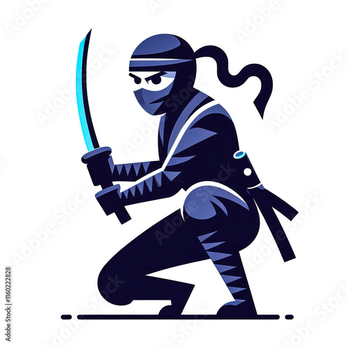 Isolated vector illustration of ninja warrior on white background. photo