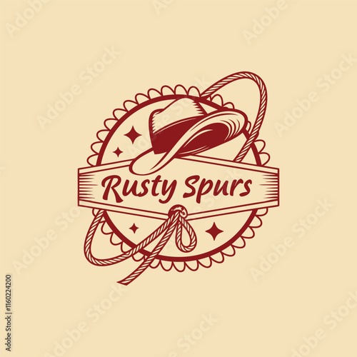 Rustic Western Cowboy Logo Design with Hat and Cactus Elements