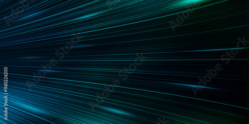 background blue and green light trails create a sense of movement and dynamic visual effects in a dark space