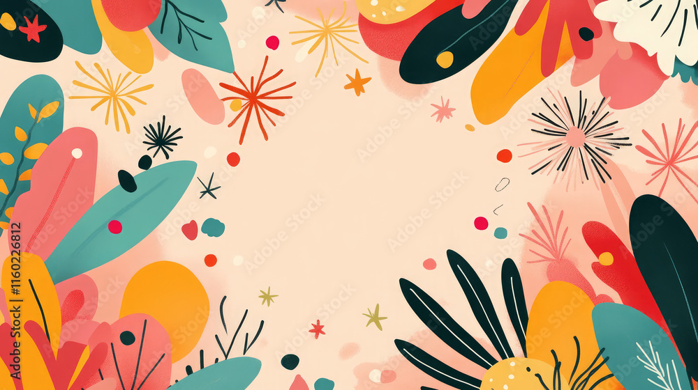 A colorful drawing of flowers and leaves with a white background A colorful drawing of flowers and leaves with a white background