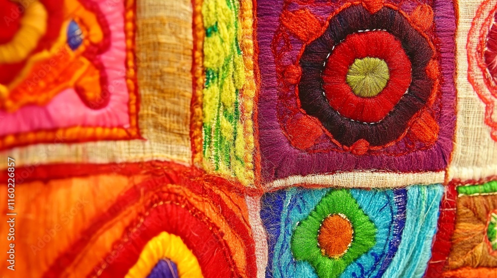 Close-up of vibrant embroidered fabric showcasing intricate patterns and colors. Close-up of vibrant embroidered fabric showcasing intricate patterns and colors.