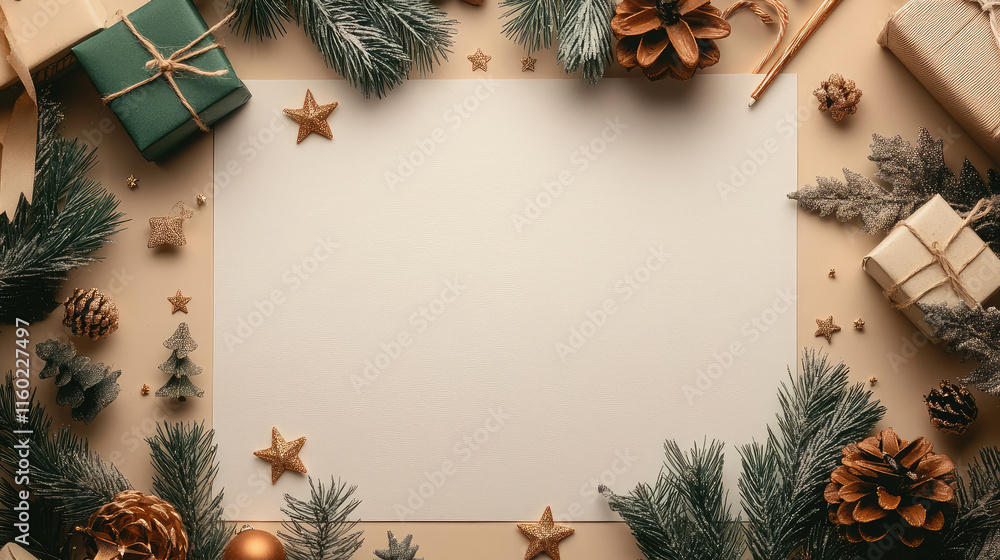 A white background with a Christmas tree and pine cones A white background with a Christmas tree and pine cones