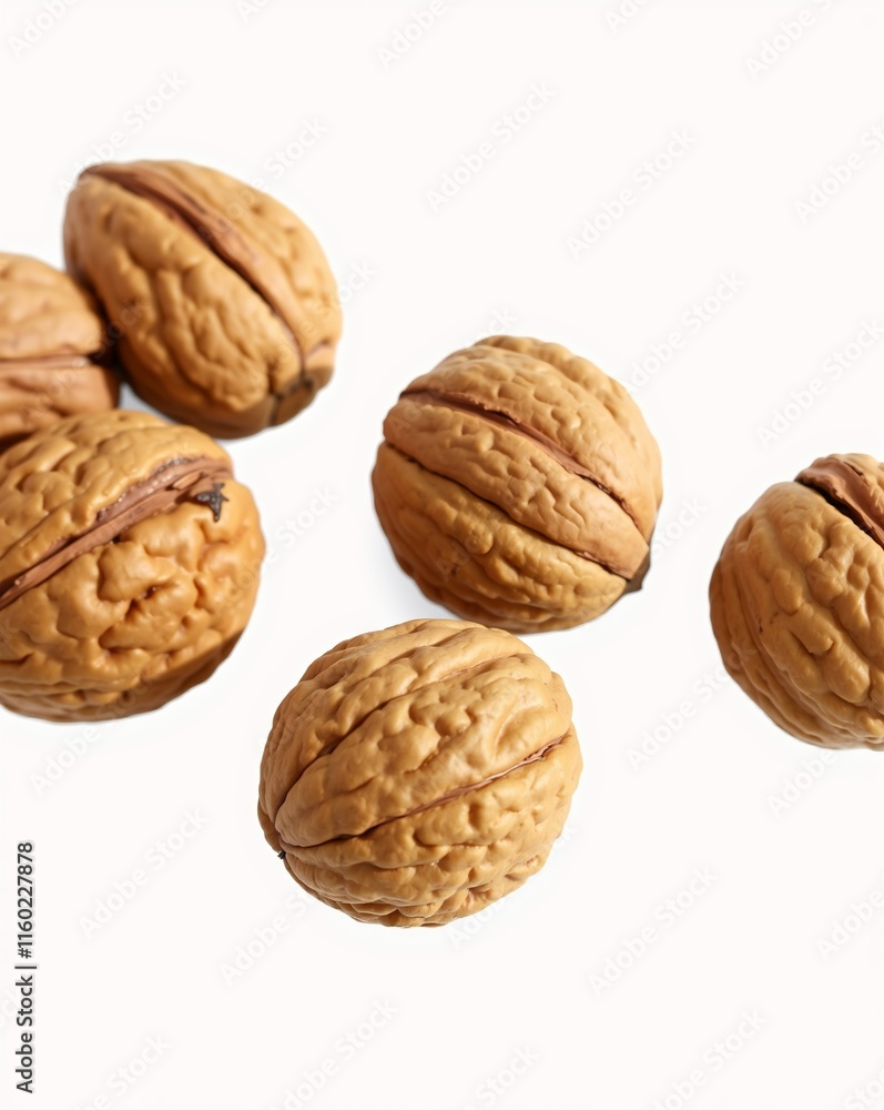 Close-Up of Natural Whole Walnuts on a Light Background Close-Up of Natural Whole Walnuts on a Light Background