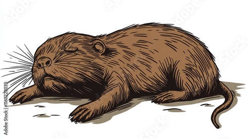 Sleeping pocket gopher illustration.