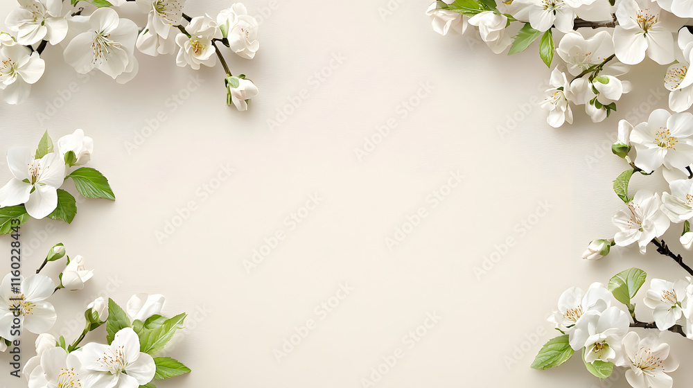 White background with white jasmine flowers around it and empty center for test. White background with white jasmine flowers around it and empty center for test.