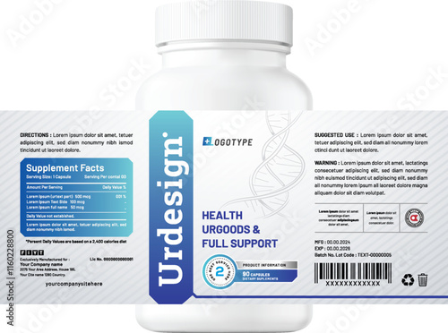 Smart and elegant modern healthcare best supplement medicine bottle jar product packaging, print file label design.