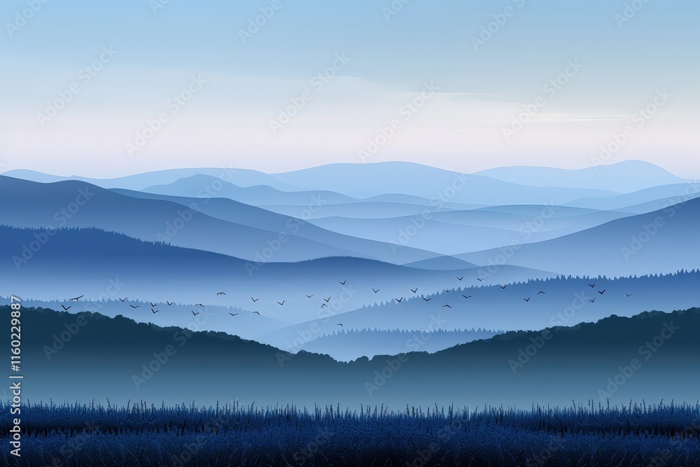 Fototapeta premium Serene mountain landscape at dawn overlooking vast blue horizons nature scene tranquil environment panoramic view peaceful concept