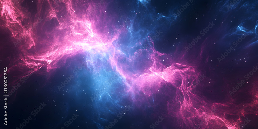 Fototapeta premium Cosmic nebulous cloudscape with vibrant pink and blue interstellar formations : Generative AI