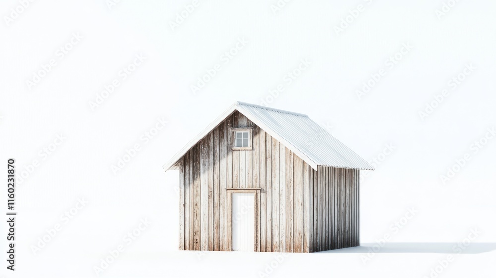 Small wooden house, white background, winter. Small wooden house, white background, winter.