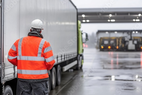 Worker in Reflective Gear Unloading Truck in Daylight