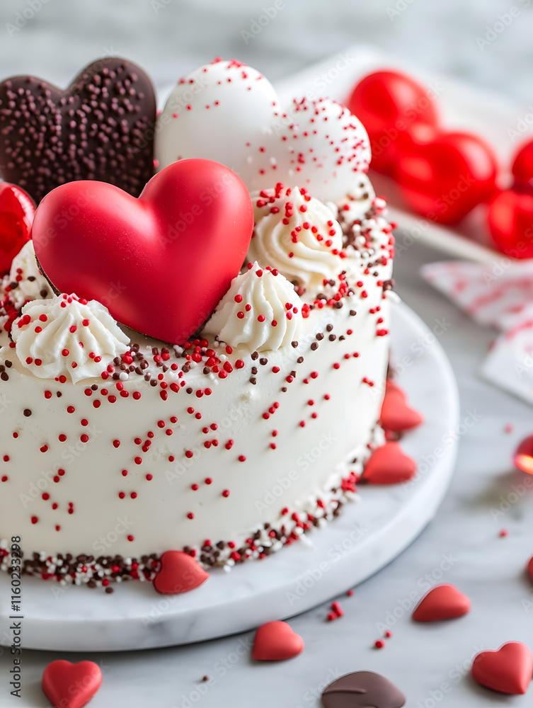 Festive Valentine's Day Heart Shaped Cake with Colorful Decorations : Generative AI Festive Valentine's Day Heart Shaped Cake with Colorful Decorations : Generative AI
