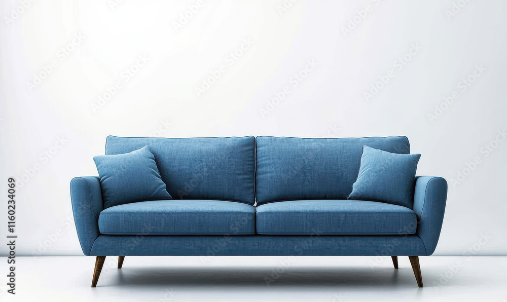 Blue couch sofa furniture , front view, isolated on transparent background png Blue couch sofa furniture , front view, isolated on transparent background png